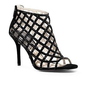 MICHAEL Michael Kors Yvonne rhinestone Caged Open Toe Sandals Black Suede 5